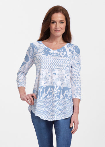 Patchwork Blue (7902) ~ V-neck Flowy Tunic