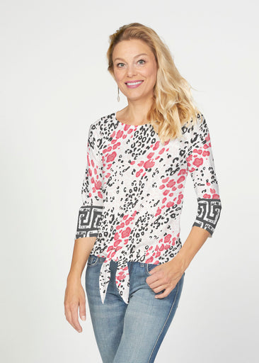 Greek Cat Pink (7903) ~ French Terry Tie 3/4 Sleeve Top