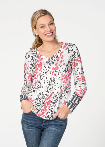 Greek Cat Pink (7903) ~ French Terry V-neck Top