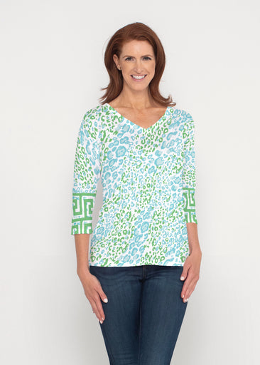 Greek Cat Green (7913) ~ Signature 3/4 Sleeve V-Neck Top