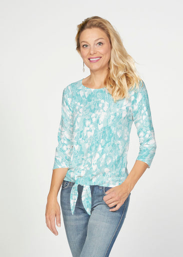 Shadow Aqua (7914) ~ French Terry Tie 3/4 Sleeve Top