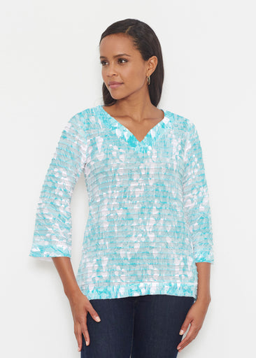 Shadow Aqua (7914) ~ Banded 3/4 Bell-Sleeve V-Neck Tunic