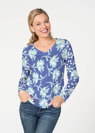 Polka Dot Floral Navy (7916) ~ French Terry V-neck Top