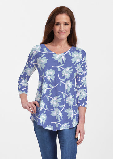 Polka Dot Floral Navy (7916) ~ V-neck Flowy Tunic