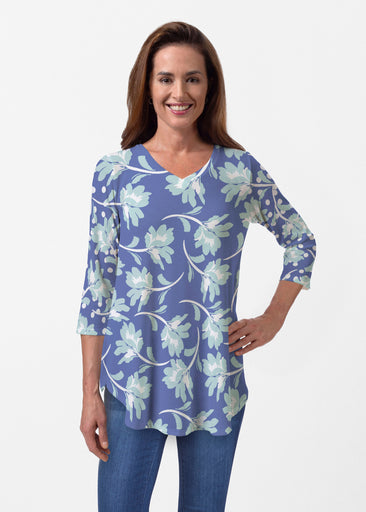 Polka Dot Floral Navy (7916) ~ Butterknit V-neck Flowy Tunic