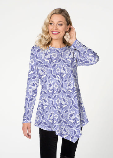 Braided Flower Navy (7917) ~ Asymmetrical French Terry Tunic