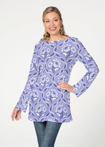 Braided Flower Navy (7917) ~ Banded Boatneck Tunic