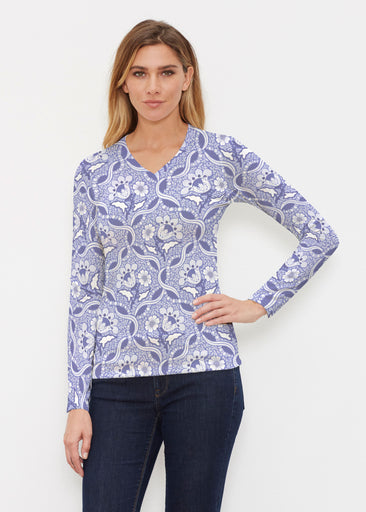 Braided Flower Navy (7917) ~ Butterknit Long Sleeve V-Neck Top