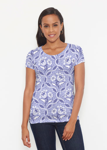 Braided Flower Navy (7917) ~ Short Sleeve Scoop Shirt