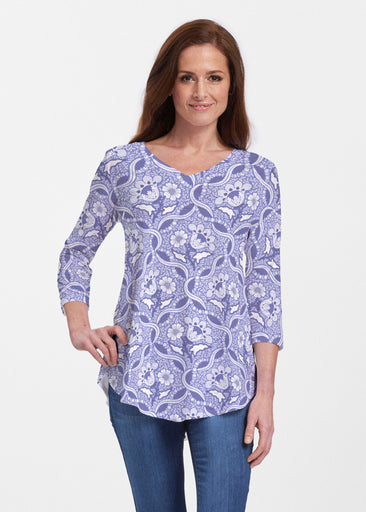 Braided Flower Navy (7917) ~ V-neck Flowy Tunic