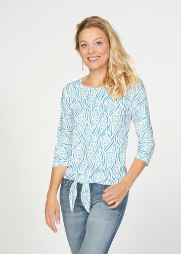 Wild Duo Aqua (7919) ~ French Terry Tie 3/4 Sleeve Top