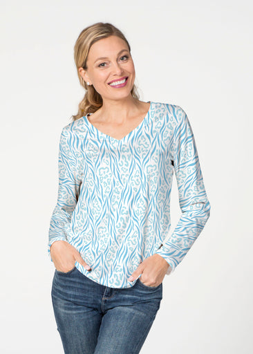 Wild Duo Aqua (7919) ~ French Terry V-neck Top