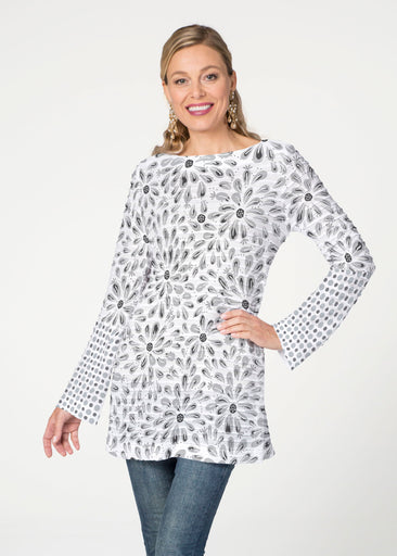 Splashy Dots Black (7921) ~ Banded Boatneck Tunic