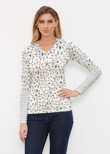 Splashy Dots Black (7921) ~ Butterknit Long Sleeve V-Neck Top