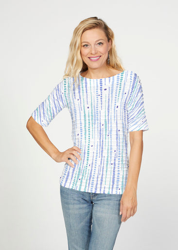 Pebble Dots (7922) ~ Banded Elbow Sleeve Boat Neck Top