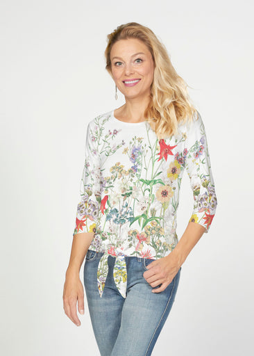 Prairie (7929) ~ French Terry Tie 3/4 Sleeve Top