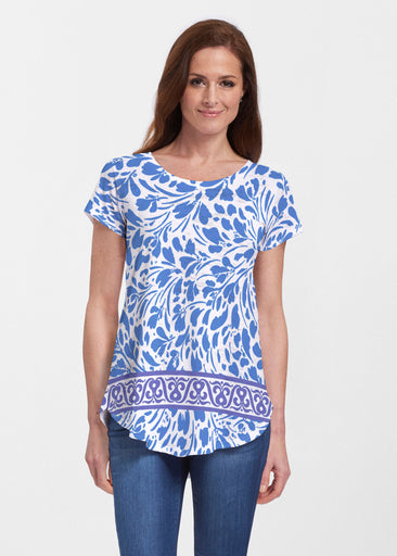 Ditsy Royal (7930) ~ Short Sleeve Scoop Neck Flowy Tunic