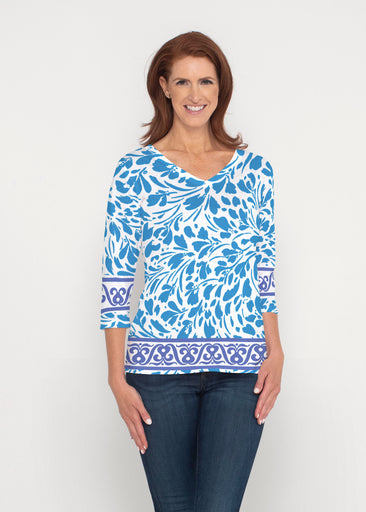 Ditsy Royal (7930) ~ Signature 3/4 Sleeve V-Neck Top