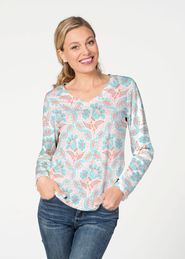 Braided Flower (7932) ~ French Terry V-neck Top