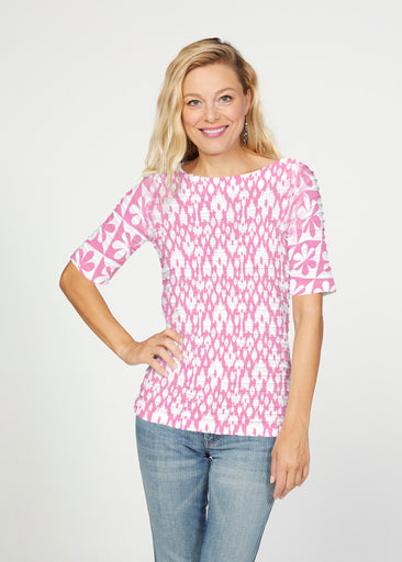 Cosmo Ikat (7933) ~ Banded Elbow Sleeve Boat Neck Top