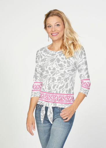 Ditsy Grey (7936) ~ French Terry Tie 3/4 Sleeve Top
