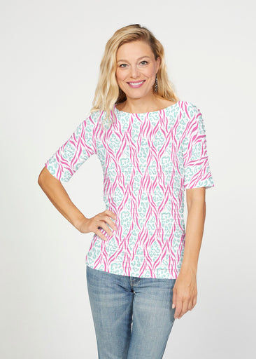 Wild Duo Berry (7937) ~ Banded Elbow Sleeve Boat Neck Top