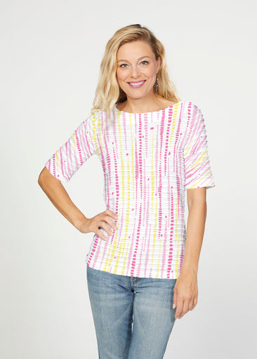 Pebble Dots Pink (7938) ~ Banded Elbow Sleeve Boat Neck Top