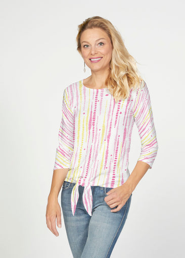 Pebble Dots Pink (7938) ~ French Terry Tie 3/4 Sleeve Top
