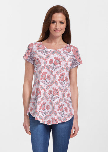 Lattice Floral (7959) ~ Short Sleeve Scoop Neck Flowy Tunic