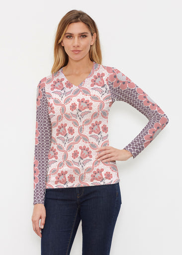 Lattice Floral (7959) ~ Butterknit Long Sleeve V-Neck Top