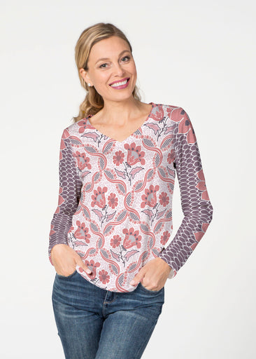 Lattice Floral (7959) ~ French Terry V-neck Top