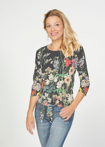 Prairie Black (7971) ~ French Terry Tie 3/4 Sleeve Top
