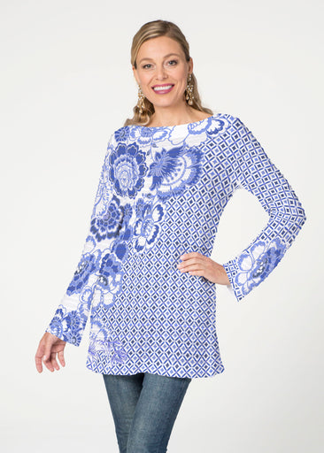 Floral Crossing Geo (7973) ~ Banded Boatneck Tunic