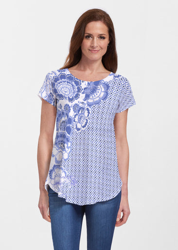 Floral Crossing Geo (7973) ~ Short Sleeve Scoop Neck Flowy Tunic