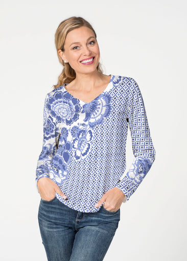 Floral Crossing Geo (7973) ~ French Terry V-neck Top
