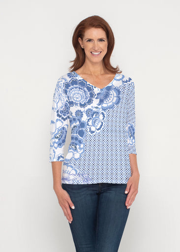 Floral Crossing Geo (7973) ~ Signature 3/4 Sleeve V-Neck Top