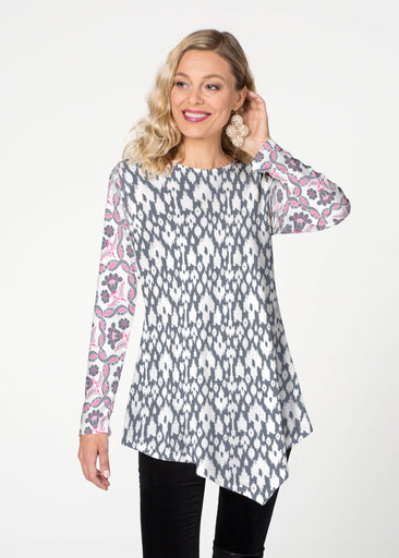 Ikat Lattice Pink (7975) ~ Asymmetrical French Terry Tunic