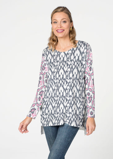 Ikat Lattice Pink (7975) ~ Slouchy Butterknit Top