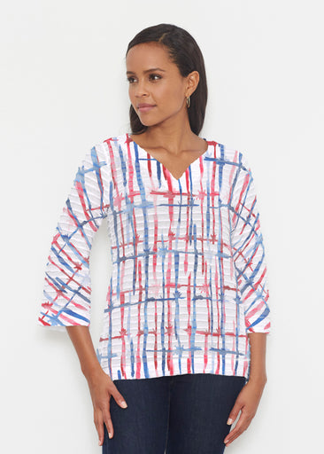 Knotted Fourth (8004) ~ Banded 3/4 Bell-Sleeve V-Neck Tunic