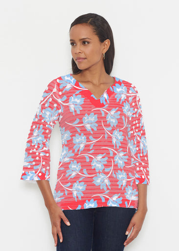 Floral Dot Fourth (8006) ~ Banded 3/4 Bell-Sleeve V-Neck Tunic