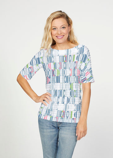 Around We Go (8012) ~ Banded Elbow Sleeve Boat Neck Top