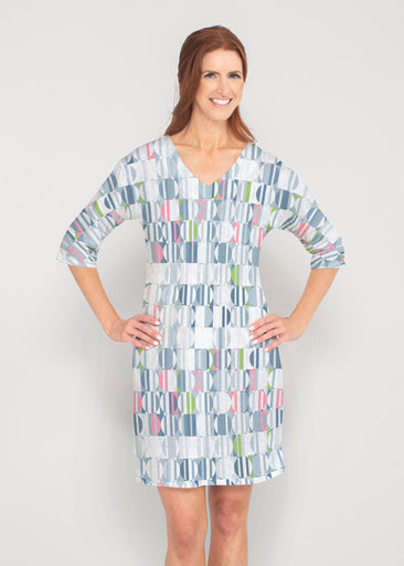 Around We Go (8012) ~ Drop Shoulder 3/4 Sleeve V-Neck Dress