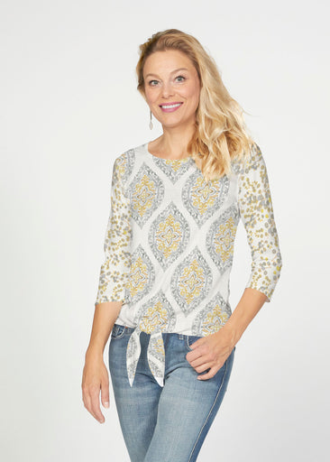 Etched Motif (8014) ~ French Terry Tie 3/4 Sleeve Top