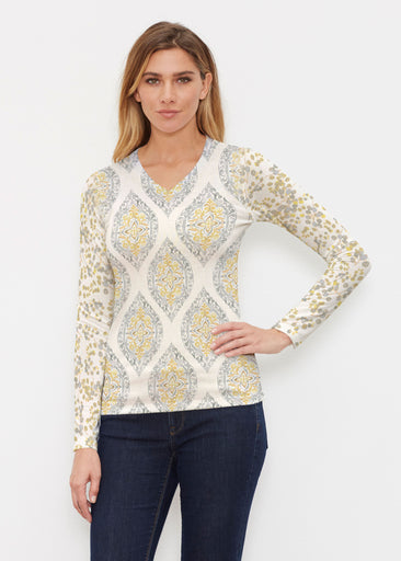 Etched Motif (8014) ~ Butterknit Long Sleeve V-Neck Top