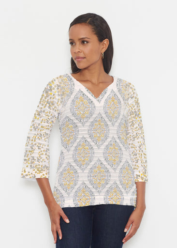 Etched Motif (8014) ~ Banded 3/4 Bell-Sleeve V-Neck Tunic