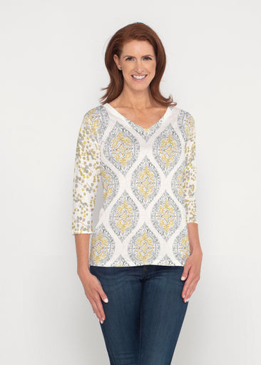 Etched Motif (8014) ~ Signature 3/4 Sleeve V-Neck Top