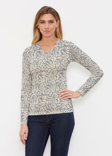 Chevron Vine (8017) ~ Butterknit Long Sleeve V-Neck Top