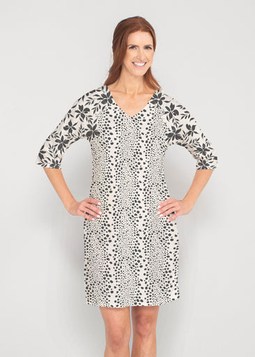 Leopard Rose (8018) ~ Drop Shoulder 3/4 Sleeve V-Neck Dress