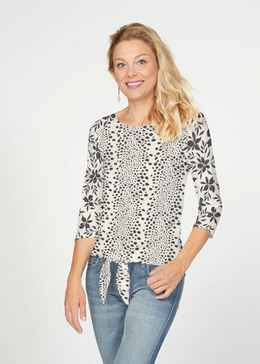 Leopard Rose (8018) ~ French Terry Tie 3/4 Sleeve Top