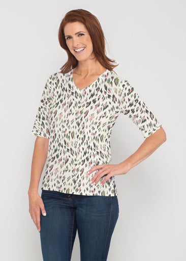 Leopard Bouquet (8019) ~ Signature Elbow Sleeve V-Neck Top